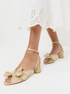 loeffler randall dahlia gold pleated bow heels 6.5